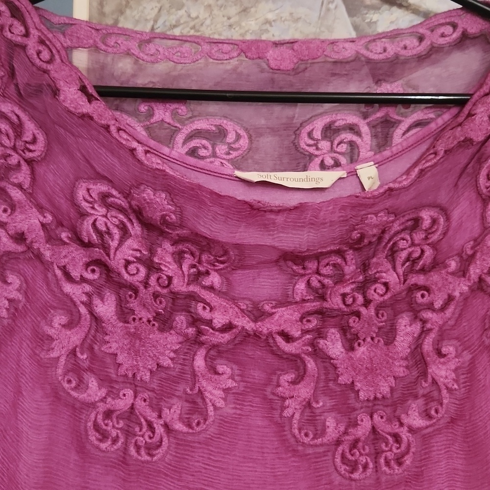 Soft Surroundings Hermosa Silk Tunic Dress P Large Plumberry Holidays Luxury - Picture 7 of 16